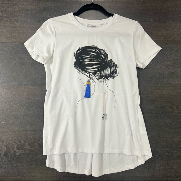 Forget me not shirt with woman portrait art with tassel and rhinestones earrings - Picture 1 of 9